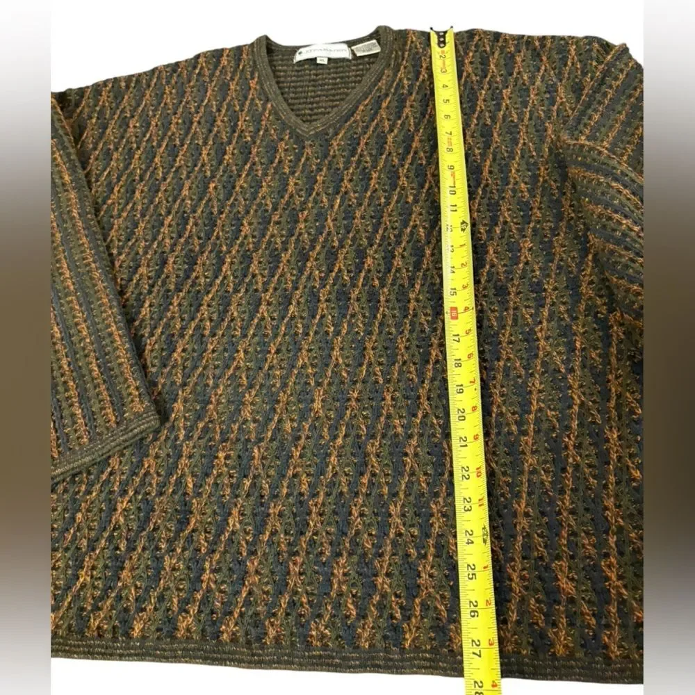 JJ Farmer Vintage Wool Blend Sweater Textured Knit V Neck Retro Mens Size XL